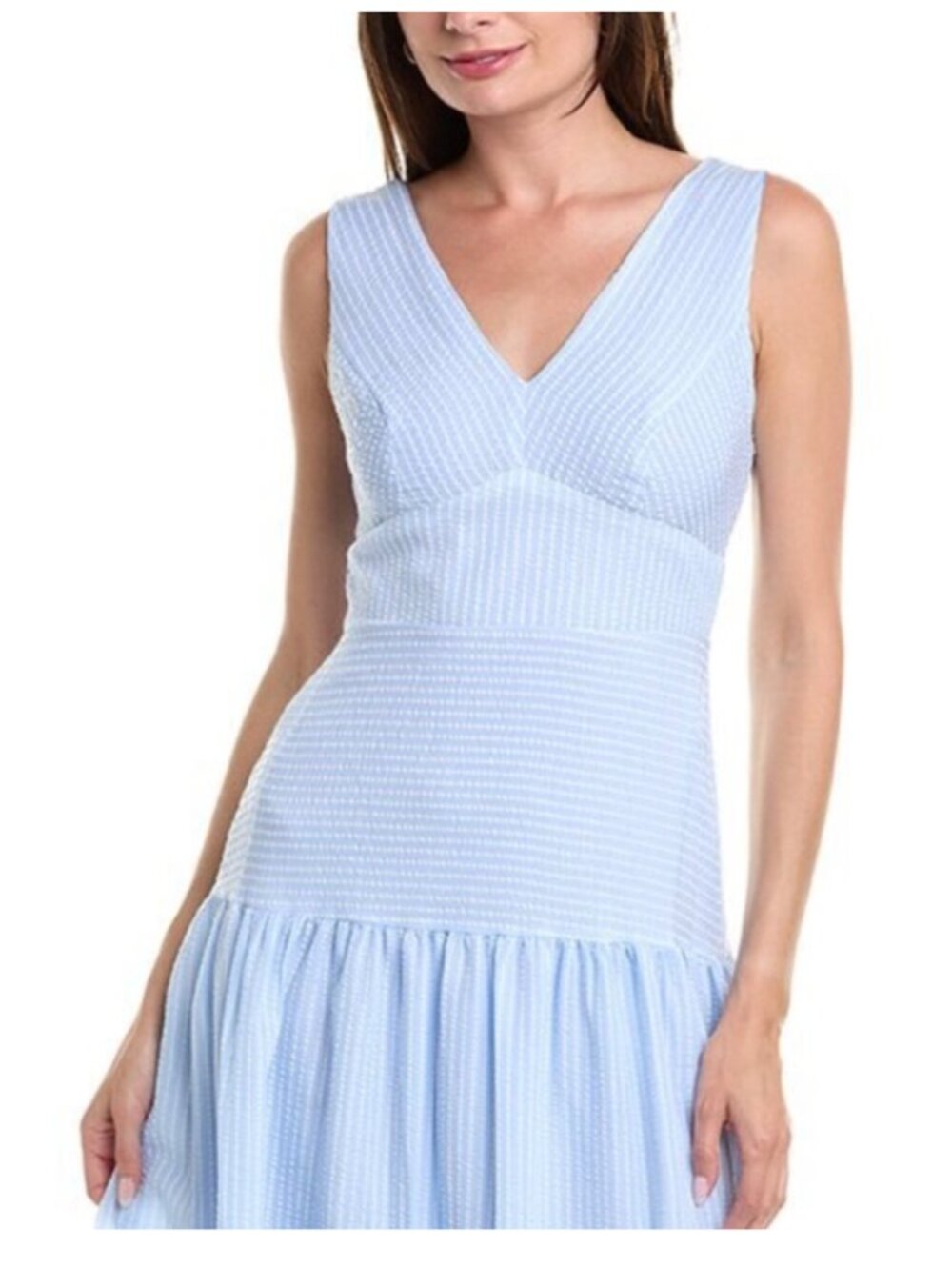 Taylor Brand Summer Blue and White Seersucker Sleeveless Maxi Dress Size 2
